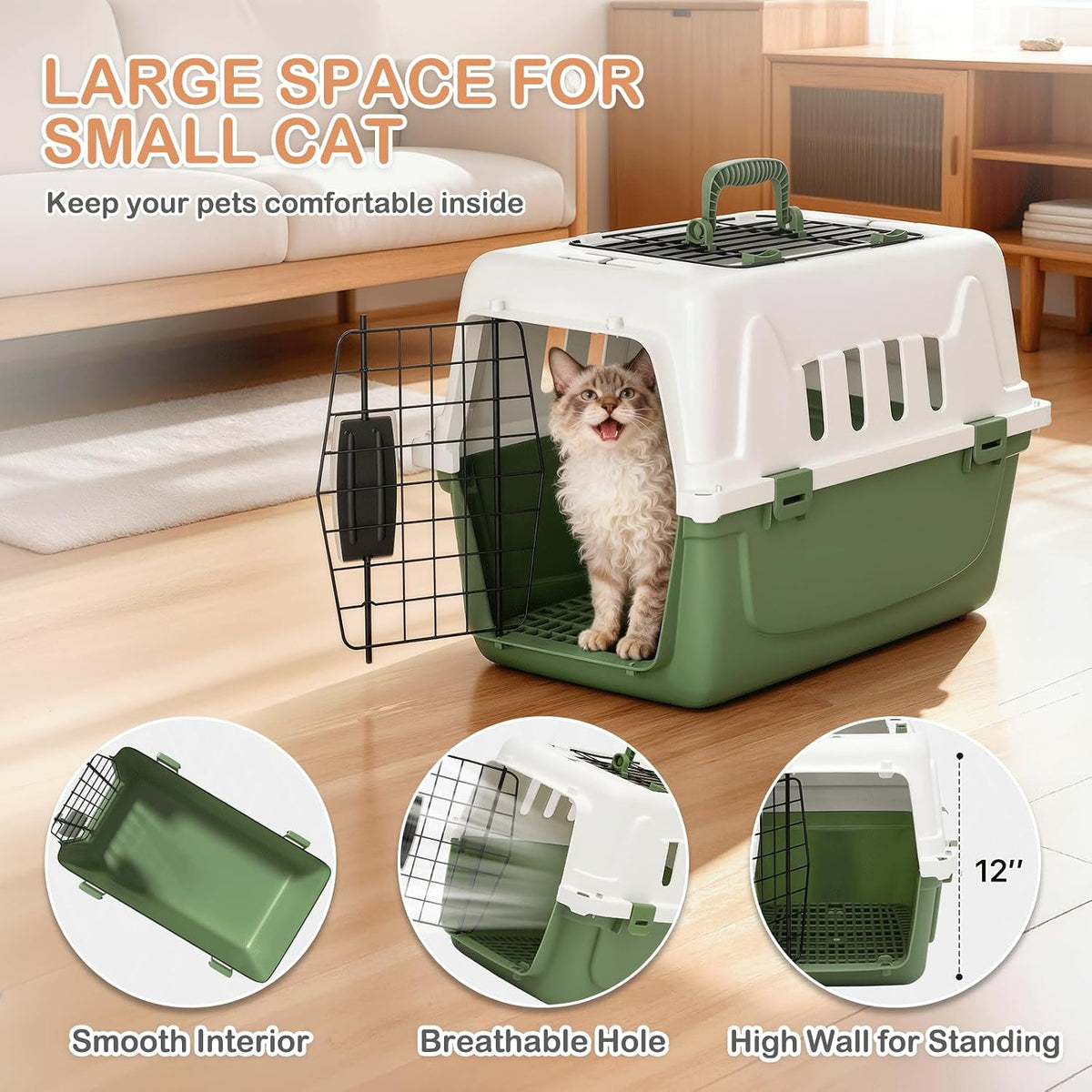 18-Inch 2-Door Top Loading Cat Carrier, Plastic Dog Crate Hard-Sided Dog Travel Carrier for Small Dogs and Cats, Ventilation and Security Lock Design for Pets up to 10 lbs (Green)