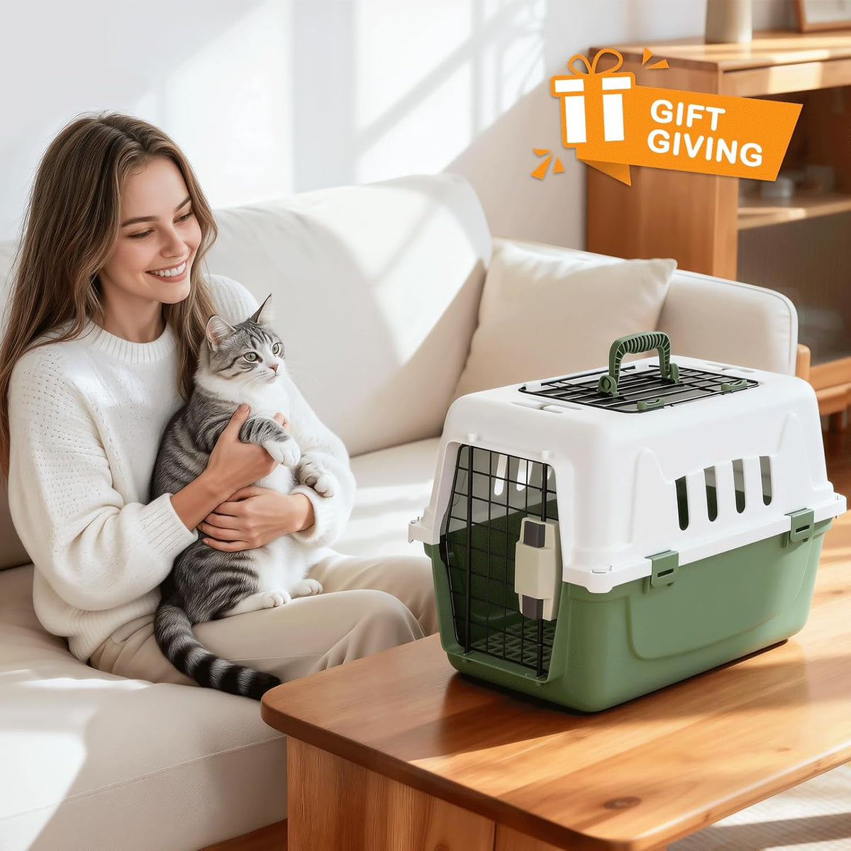 18-Inch 2-Door Top Loading Cat Carrier, Plastic Dog Crate Hard-Sided Dog Travel Carrier for Small Dogs and Cats, Ventilation and Security Lock Design for Pets up to 10 lbs (Green)