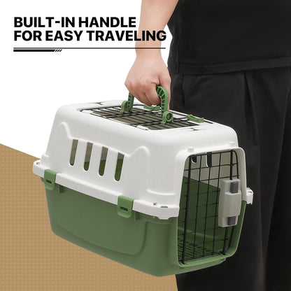 18-Inch 2-Door Top Loading Cat Carrier, Plastic Dog Crate Hard-Sided Dog Travel Carrier for Small Dogs and Cats, Ventilation and Security Lock Design for Pets up to 10 lbs (Green)