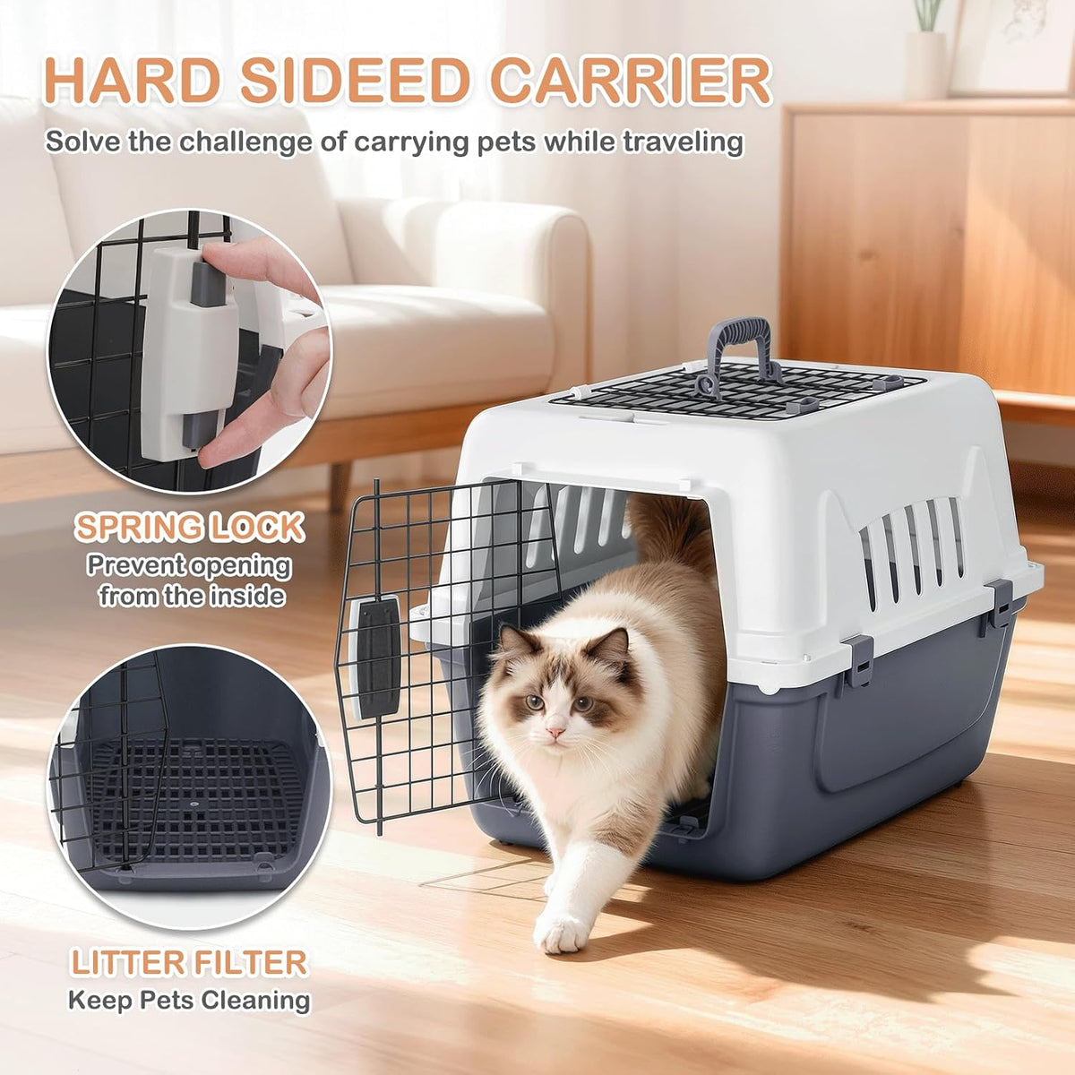 18-Inch 2-Door Top Loading Cat Carrier, Plastic Dog Crate Hard-Sided Dog Travel Carrier for Small Dogs and Cats, Ventilation and Security Lock Design for Pets up to 10 lbs (Green)