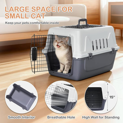 18-Inch 2-Door Top Loading Cat Carrier, Plastic Dog Crate Hard-Sided Dog Travel Carrier for Small Dogs and Cats, Ventilation and Security Lock Design for Pets up to 10 lbs (Green)