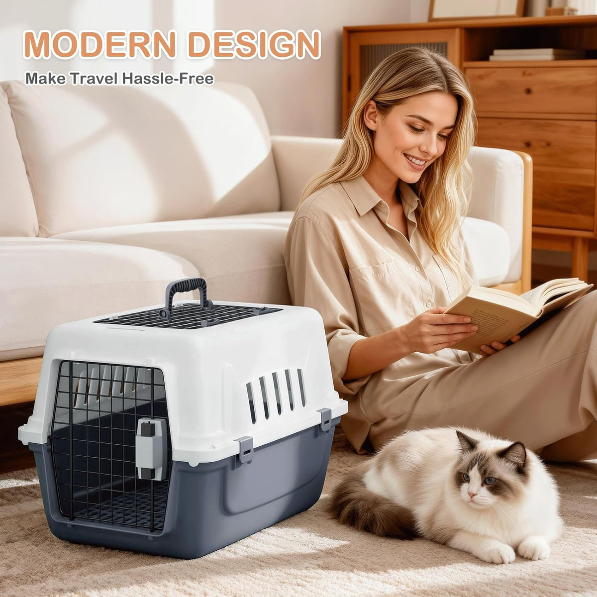 18-Inch 2-Door Top Loading Cat Carrier, Plastic Dog Crate Hard-Sided Dog Travel Carrier for Small Dogs and Cats, Ventilation and Security Lock Design for Pets up to 10 lbs (Green)