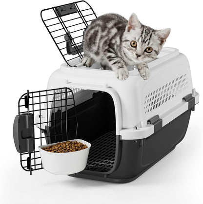 18-Inch 2-Door Top Loading Cat Carrier, Plastic Dog Crate Hard-Sided Dog Travel Carrier for Small Dogs and Cats, Ventilation and Security Lock Design for Pets up to 10 lbs (Green)