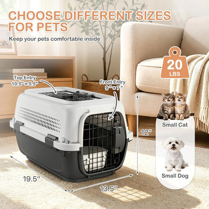18-Inch 2-Door Top Loading Cat Carrier, Plastic Dog Crate Hard-Sided Dog Travel Carrier for Small Dogs and Cats, Ventilation and Security Lock Design for Pets up to 10 lbs (Green)
