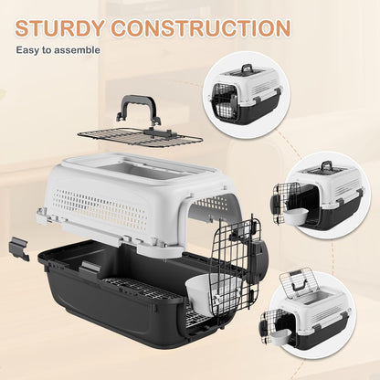 18-Inch 2-Door Top Loading Cat Carrier, Plastic Dog Crate Hard-Sided Dog Travel Carrier for Small Dogs and Cats, Ventilation and Security Lock Design for Pets up to 10 lbs (Green)
