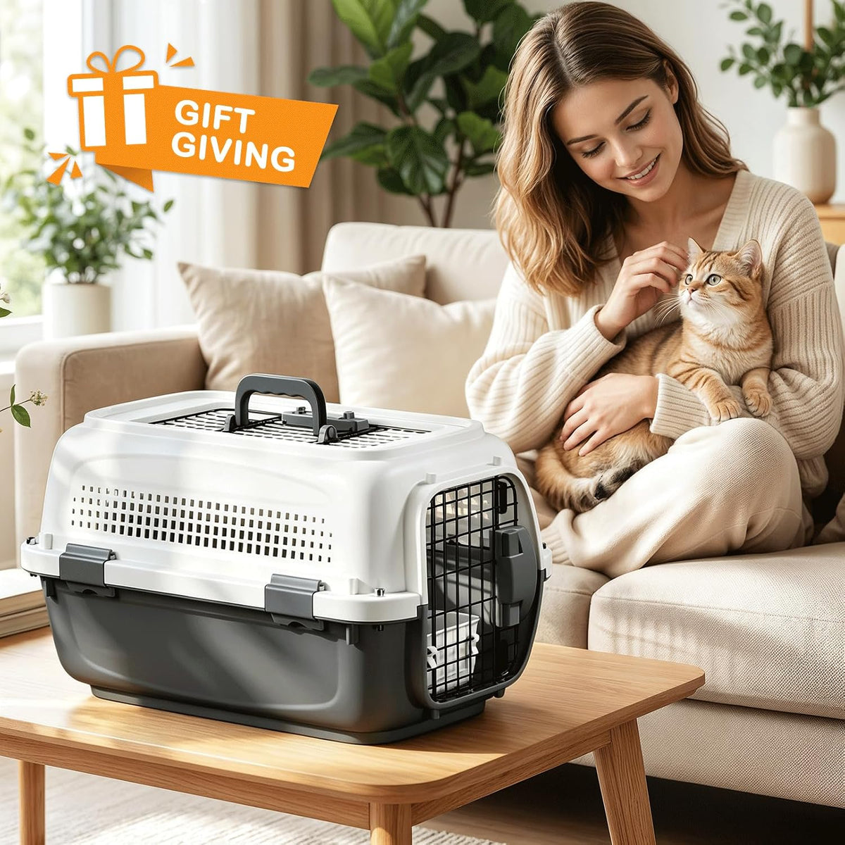 18-Inch 2-Door Top Loading Cat Carrier, Plastic Dog Crate Hard-Sided Dog Travel Carrier for Small Dogs and Cats, Ventilation and Security Lock Design for Pets up to 10 lbs (Green)