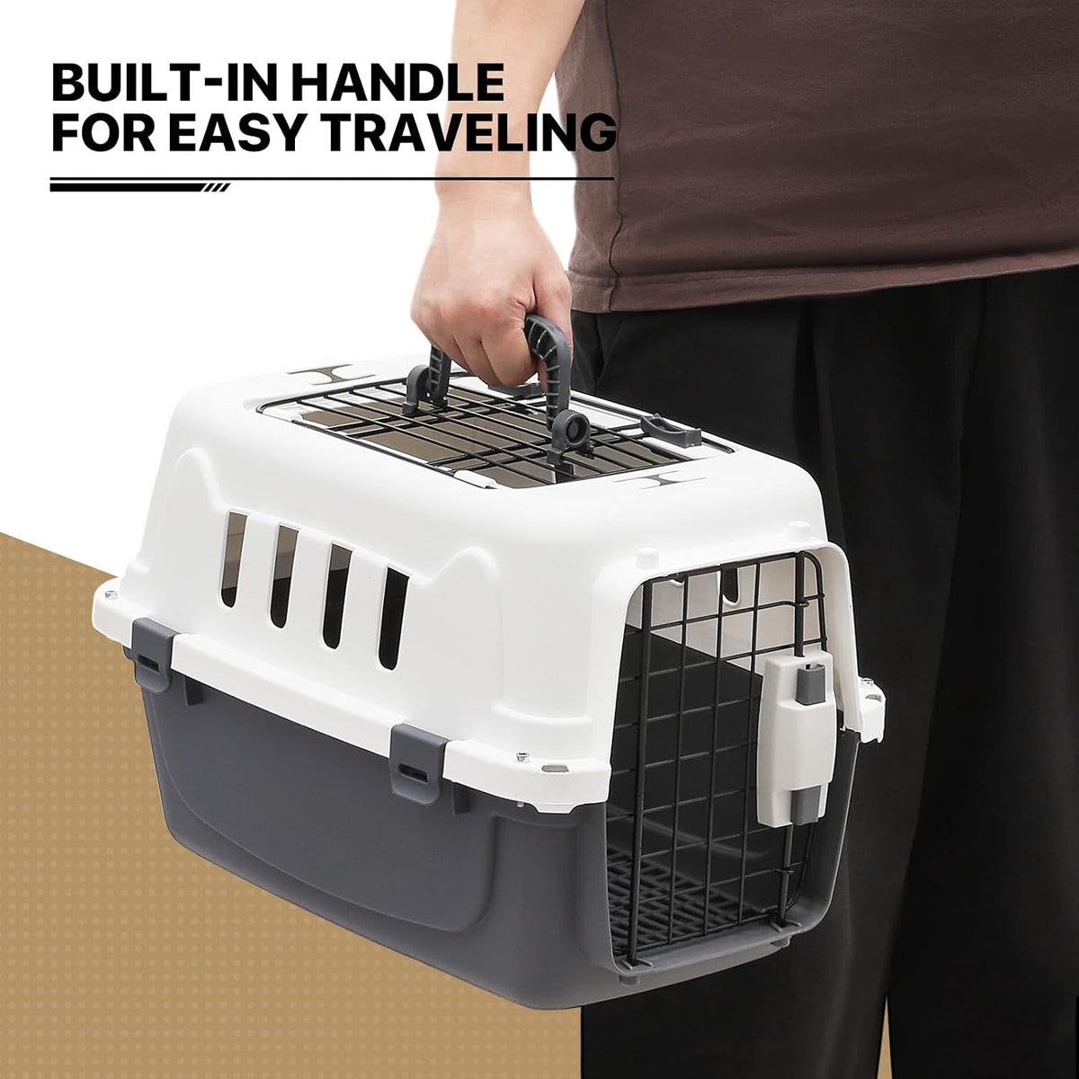 18-Inch 2-Door Top Loading Cat Carrier, Plastic Dog Crate Hard-Sided Dog Travel Carrier for Small Dogs and Cats, Ventilation and Security Lock Design for Pets up to 10 lbs (Green)
