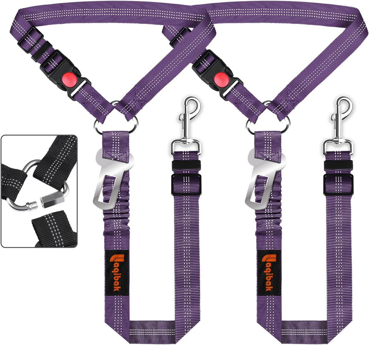 Removable Dog Seat Belt Harness for Car, 3 in 1 Pet Dog Car Seatbelt Leash, Retractable Restraint Secures to Vehicle Headrest & Adjustable Reflective Bungee Dog Seatbelt Tether, Blue and Black