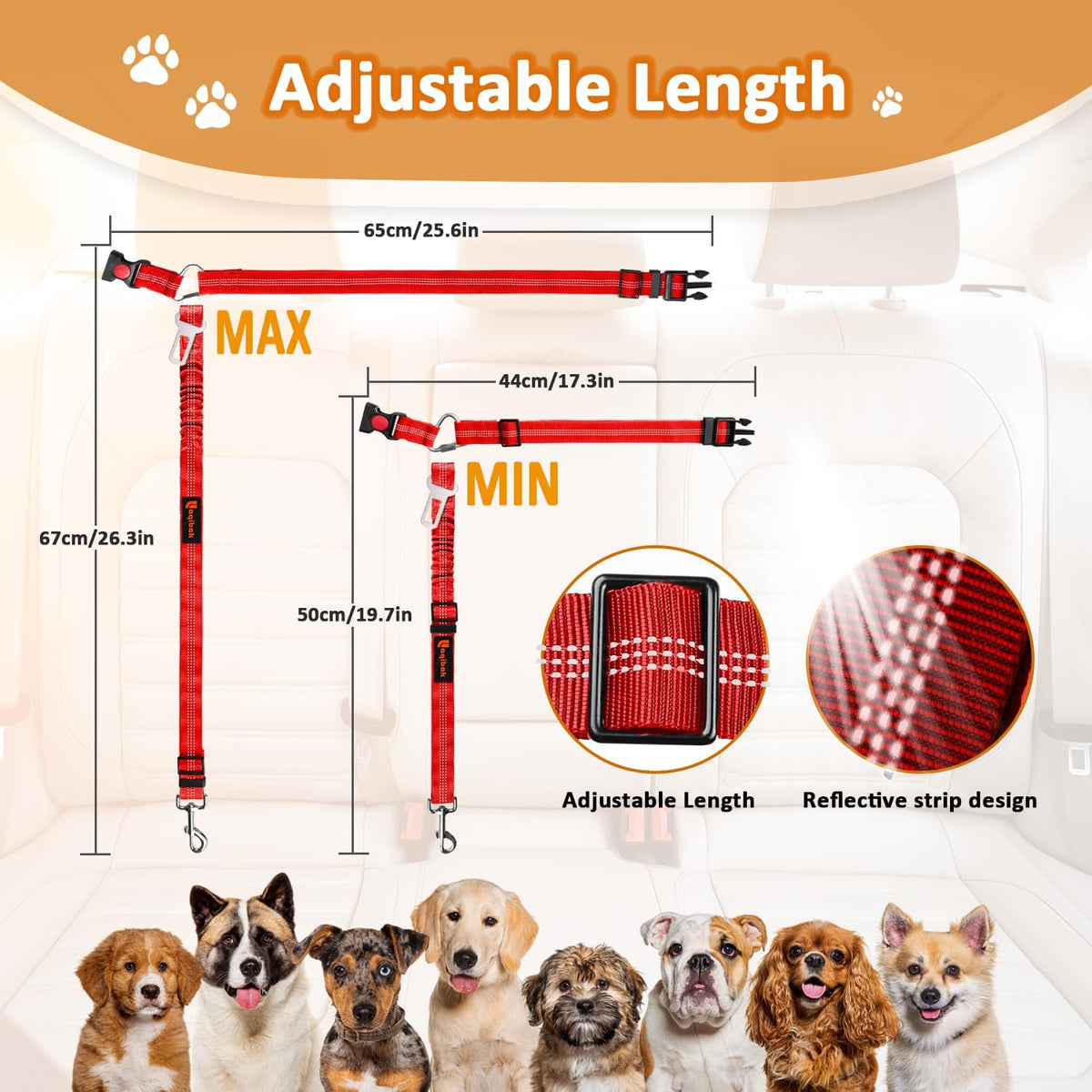 Removable Dog Seat Belt Harness for Car, 3 in 1 Pet Dog Car Seatbelt Leash, Retractable Restraint Secures to Vehicle Headrest & Adjustable Reflective Bungee Dog Seatbelt Tether, Blue and Black