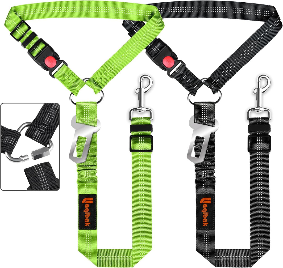 Removable Dog Seat Belt Harness for Car, 3 in 1 Pet Dog Car Seatbelt Leash, Retractable Restraint Secures to Vehicle Headrest & Adjustable Reflective Bungee Dog Seatbelt Tether, Blue and Black