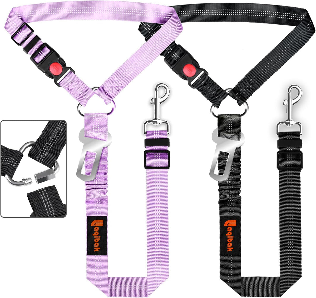 Removable Dog Seat Belt Harness for Car, 3 in 1 Pet Dog Car Seatbelt Leash, Retractable Restraint Secures to Vehicle Headrest & Adjustable Reflective Bungee Dog Seatbelt Tether, Blue and Black