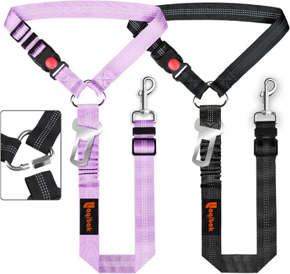 Removable Dog Seat Belt Harness for Car, 3 in 1 Pet Dog Car Seatbelt Leash, Retractable Restraint Secures to Vehicle Headrest & Adjustable Reflective Bungee Dog Seatbelt Tether, Blue and Black