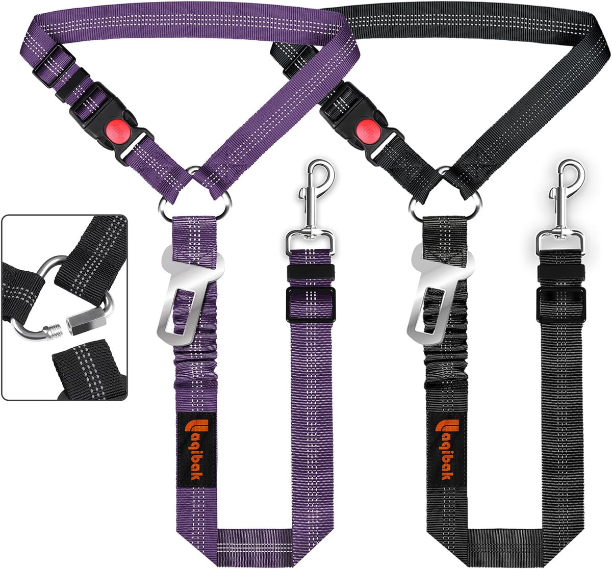 Removable Dog Seat Belt Harness for Car, 3 in 1 Pet Dog Car Seatbelt Leash, Retractable Restraint Secures to Vehicle Headrest & Adjustable Reflective Bungee Dog Seatbelt Tether, Blue and Black