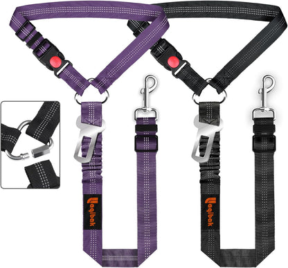 Removable Dog Seat Belt Harness for Car, 3 in 1 Pet Dog Car Seatbelt Leash, Retractable Restraint Secures to Vehicle Headrest & Adjustable Reflective Bungee Dog Seatbelt Tether, Blue and Black