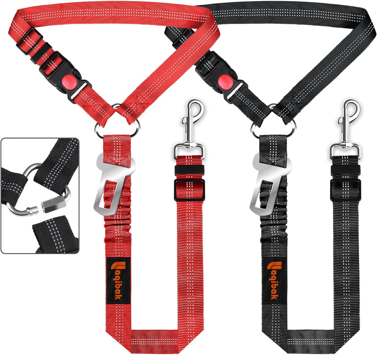 Removable Dog Seat Belt Harness for Car, 3 in 1 Pet Dog Car Seatbelt Leash, Retractable Restraint Secures to Vehicle Headrest & Adjustable Reflective Bungee Dog Seatbelt Tether, Blue and Black