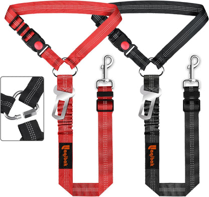 Removable Dog Seat Belt Harness for Car, 3 in 1 Pet Dog Car Seatbelt Leash, Retractable Restraint Secures to Vehicle Headrest & Adjustable Reflective Bungee Dog Seatbelt Tether, Blue and Black