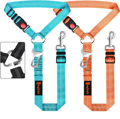 Removable Dog Seat Belt Harness for Car, 3 in 1 Pet Dog Car Seatbelt Leash, Retractable Restraint Secures to Vehicle Headrest & Adjustable Reflective Bungee Dog Seatbelt Tether, Blue and Black