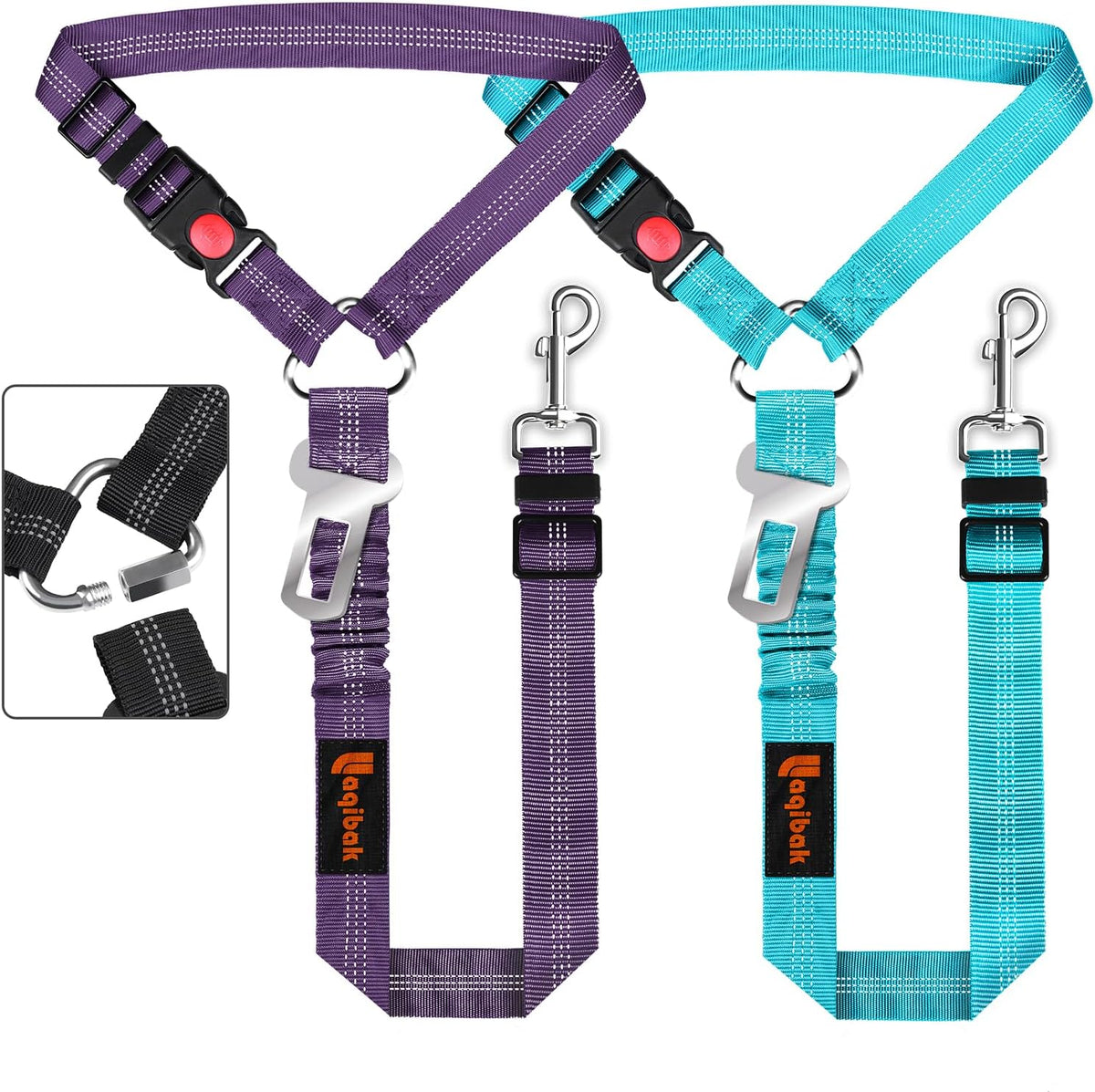 Removable Dog Seat Belt Harness for Car, 3 in 1 Pet Dog Car Seatbelt Leash, Retractable Restraint Secures to Vehicle Headrest & Adjustable Reflective Bungee Dog Seatbelt Tether, Blue and Black