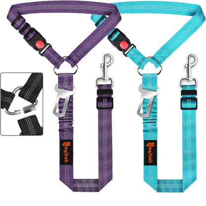 Removable Dog Seat Belt Harness for Car, 3 in 1 Pet Dog Car Seatbelt Leash, Retractable Restraint Secures to Vehicle Headrest & Adjustable Reflective Bungee Dog Seatbelt Tether, Blue and Black