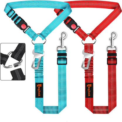 Removable Dog Seat Belt Harness for Car, 3 in 1 Pet Dog Car Seatbelt Leash, Retractable Restraint Secures to Vehicle Headrest & Adjustable Reflective Bungee Dog Seatbelt Tether, Blue and Black