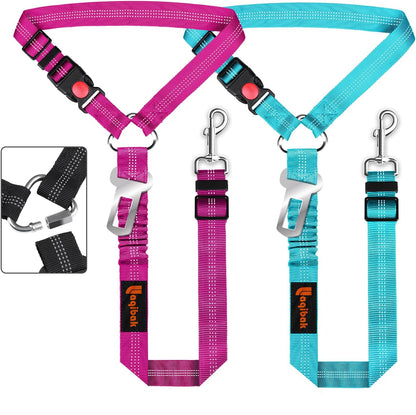 Removable Dog Seat Belt Harness for Car, 3 in 1 Pet Dog Car Seatbelt Leash, Retractable Restraint Secures to Vehicle Headrest & Adjustable Reflective Bungee Dog Seatbelt Tether, Blue and Black