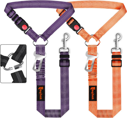 Removable Dog Seat Belt Harness for Car, 3 in 1 Pet Dog Car Seatbelt Leash, Retractable Restraint Secures to Vehicle Headrest & Adjustable Reflective Bungee Dog Seatbelt Tether, Blue and Black
