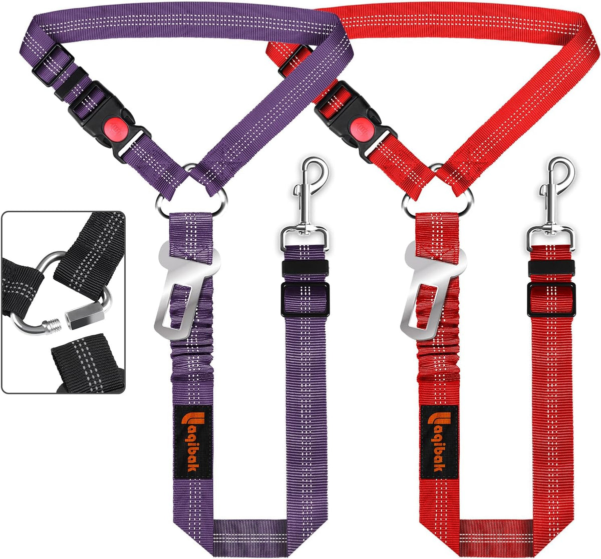 Removable Dog Seat Belt Harness for Car, 3 in 1 Pet Dog Car Seatbelt Leash, Retractable Restraint Secures to Vehicle Headrest & Adjustable Reflective Bungee Dog Seatbelt Tether, Blue and Black
