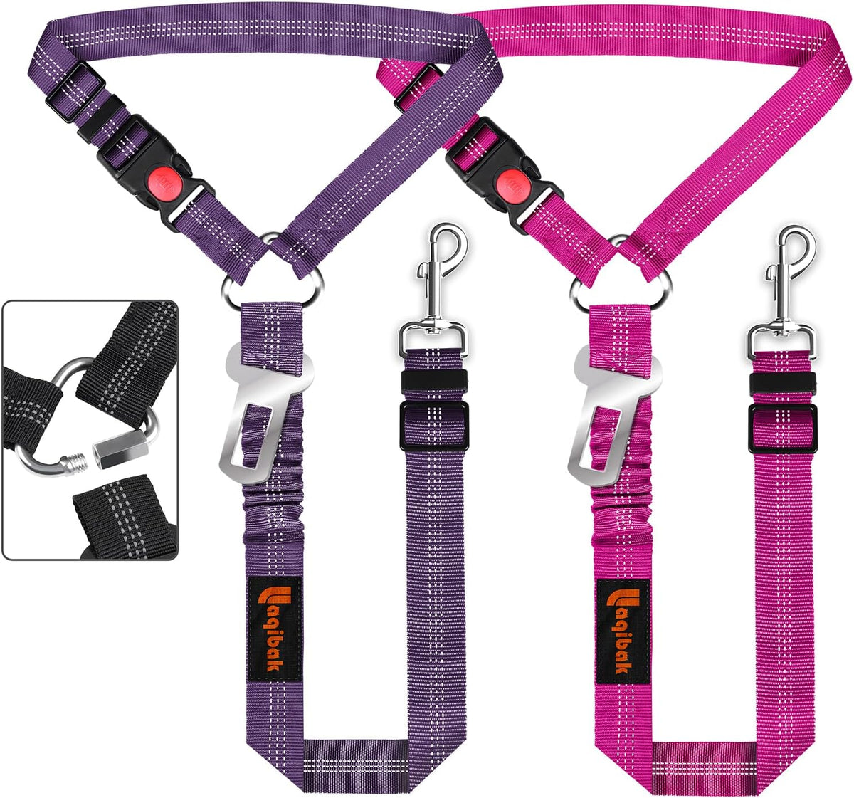 Removable Dog Seat Belt Harness for Car, 3 in 1 Pet Dog Car Seatbelt Leash, Retractable Restraint Secures to Vehicle Headrest & Adjustable Reflective Bungee Dog Seatbelt Tether, Blue and Black