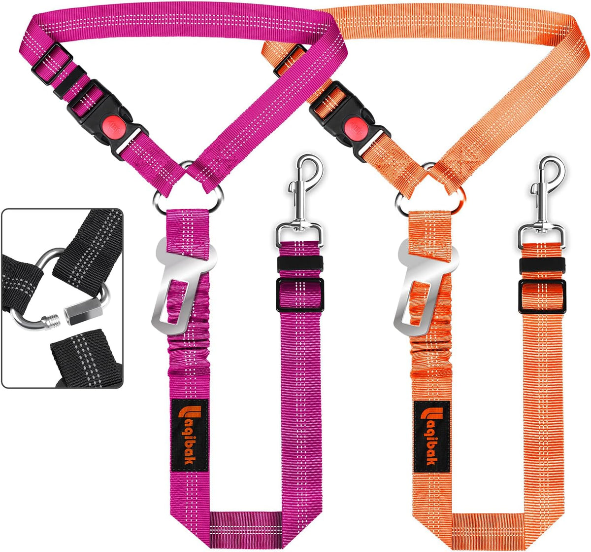 Removable Dog Seat Belt Harness for Car, 3 in 1 Pet Dog Car Seatbelt Leash, Retractable Restraint Secures to Vehicle Headrest & Adjustable Reflective Bungee Dog Seatbelt Tether, Blue and Black