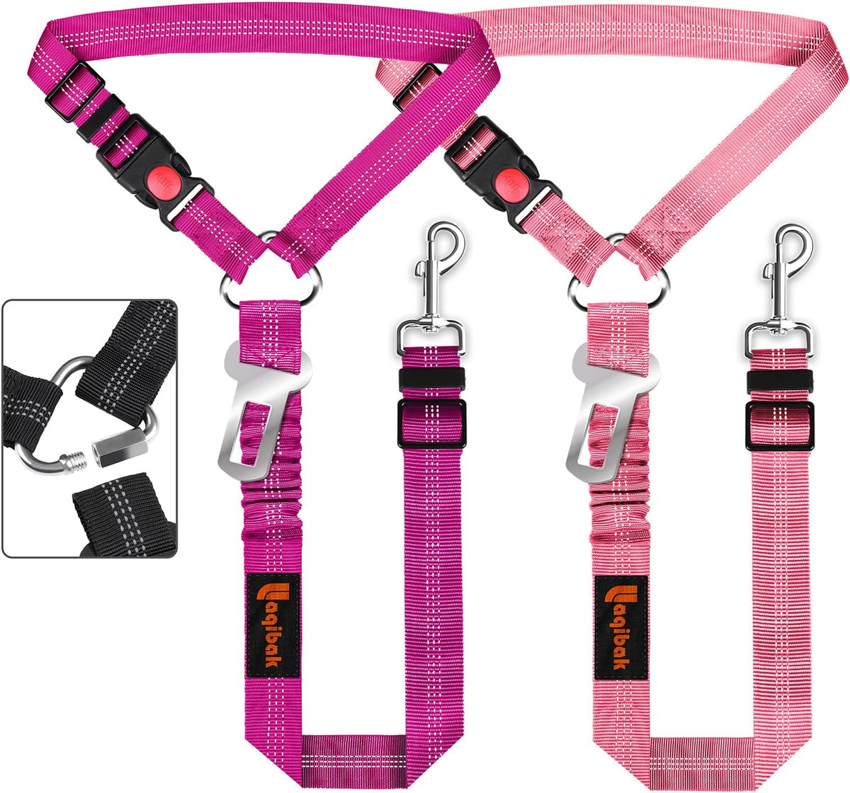Removable Dog Seat Belt Harness for Car, 3 in 1 Pet Dog Car Seatbelt Leash, Retractable Restraint Secures to Vehicle Headrest & Adjustable Reflective Bungee Dog Seatbelt Tether, Blue and Black