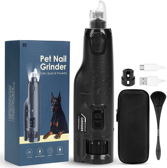 Dog Nail Grinder for Large Dogs, Quiet 6-Speed with LED Light