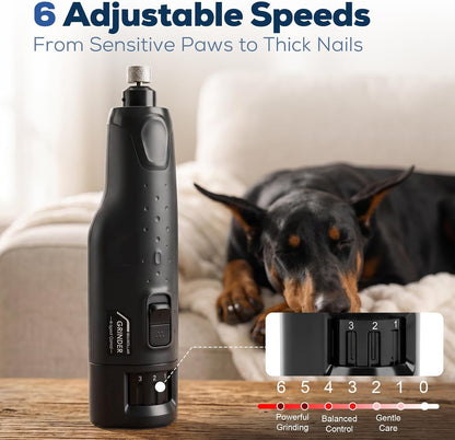 Dog Nail Grinder for Large Dogs, Quiet 6-Speed with LED Light