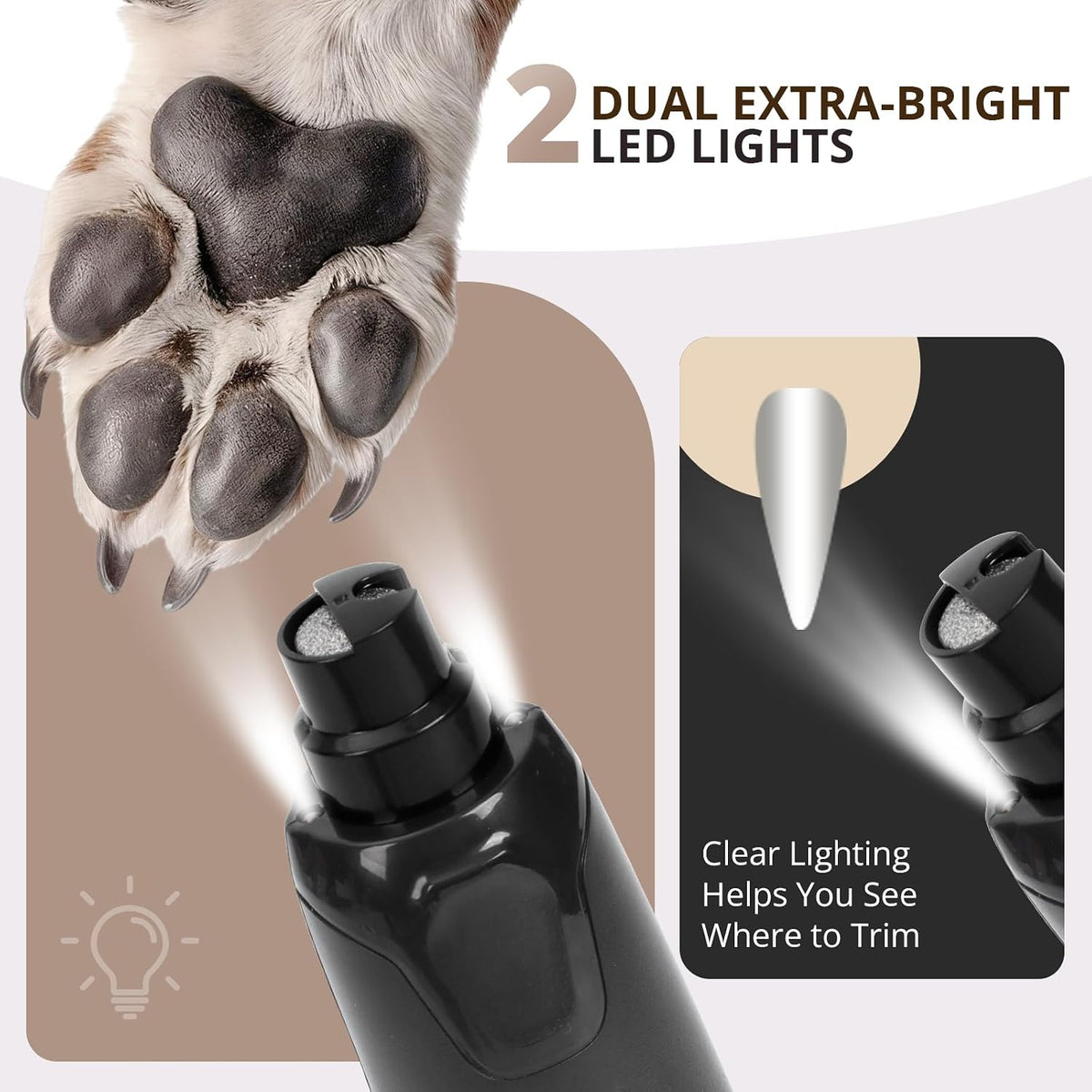 Dog Nail Grinder for Large Dogs, Quiet 6-Speed with LED Light