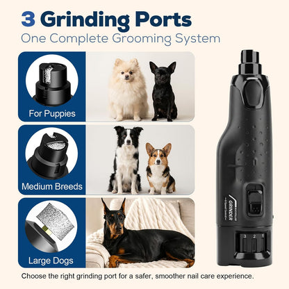 Dog Nail Grinder for Large Dogs, Quiet 6-Speed with LED Light