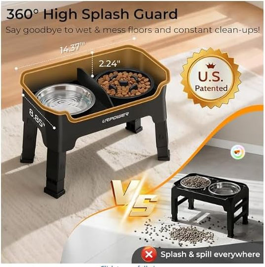 Elevated Dog Bowls, 3-in-1 Double Deck Raised Dog Bowl Stand | 4 Height Adjustable Raised Stand with 2 Stainless Steel Food Bowls & Licking Plate for Small, Medium & Large Dogs
