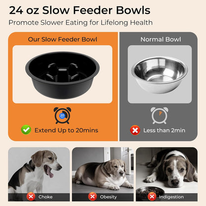 Elevated Dog Bowls, 3-in-1 Double Deck Raised Dog Bowl Stand | 4 Height Adjustable Raised Stand with 2 Stainless Steel Food Bowls & Licking Plate for Small, Medium & Large Dogs