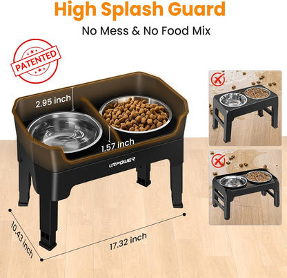 Elevated Dog Bowls, 3-in-1 Double Deck Raised Dog Bowl Stand | 4 Height Adjustable Raised Stand with 2 Stainless Steel Food Bowls & Licking Plate for Small, Medium & Large Dogs