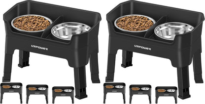 Elevated Dog Bowls, 3-in-1 Double Deck Raised Dog Bowl Stand | 4 Height Adjustable Raised Stand with 2 Stainless Steel Food Bowls & Licking Plate for Small, Medium & Large Dogs