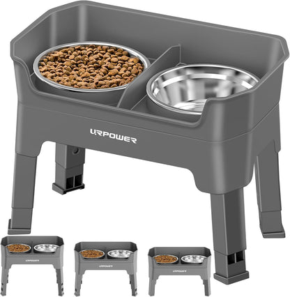 Elevated Dog Bowls, 3-in-1 Double Deck Raised Dog Bowl Stand | 4 Height Adjustable Raised Stand with 2 Stainless Steel Food Bowls & Licking Plate for Small, Medium & Large Dogs