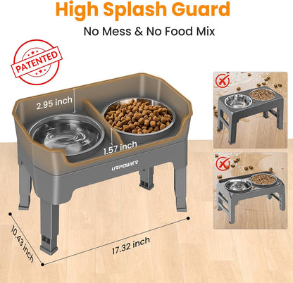 Elevated Dog Bowls, 3-in-1 Double Deck Raised Dog Bowl Stand | 4 Height Adjustable Raised Stand with 2 Stainless Steel Food Bowls & Licking Plate for Small, Medium & Large Dogs