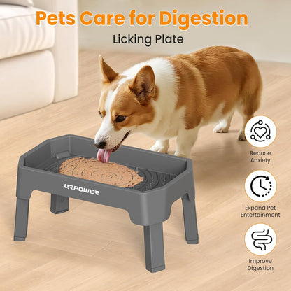 Elevated Dog Bowls, 3-in-1 Double Deck Raised Dog Bowl Stand | 4 Height Adjustable Raised Stand with 2 Stainless Steel Food Bowls & Licking Plate for Small, Medium & Large Dogs