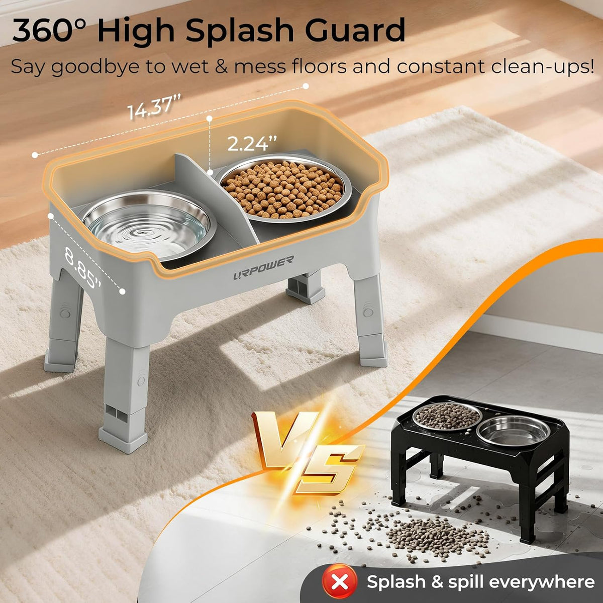 Elevated Dog Bowls, 3-in-1 Double Deck Raised Dog Bowl Stand | 4 Height Adjustable Raised Stand with 2 Stainless Steel Food Bowls & Licking Plate for Small, Medium & Large Dogs