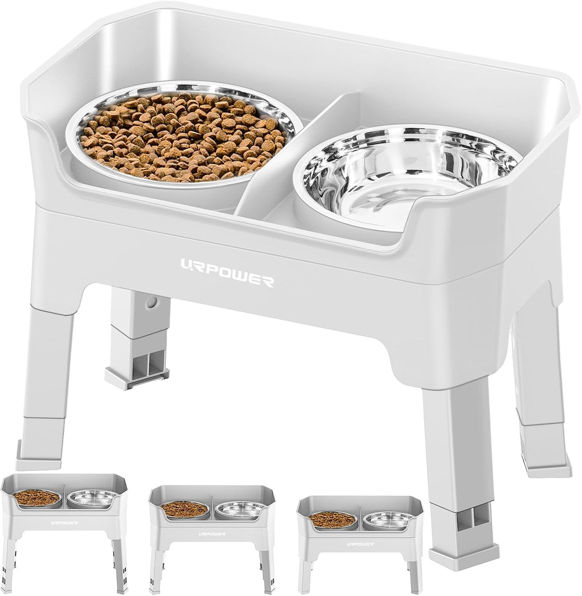 Elevated Dog Bowls, 3-in-1 Double Deck Raised Dog Bowl Stand | 4 Height Adjustable Raised Stand with 2 Stainless Steel Food Bowls & Licking Plate for Small, Medium & Large Dogs
