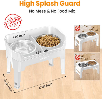 Elevated Dog Bowls, 3-in-1 Double Deck Raised Dog Bowl Stand | 4 Height Adjustable Raised Stand with 2 Stainless Steel Food Bowls & Licking Plate for Small, Medium & Large Dogs