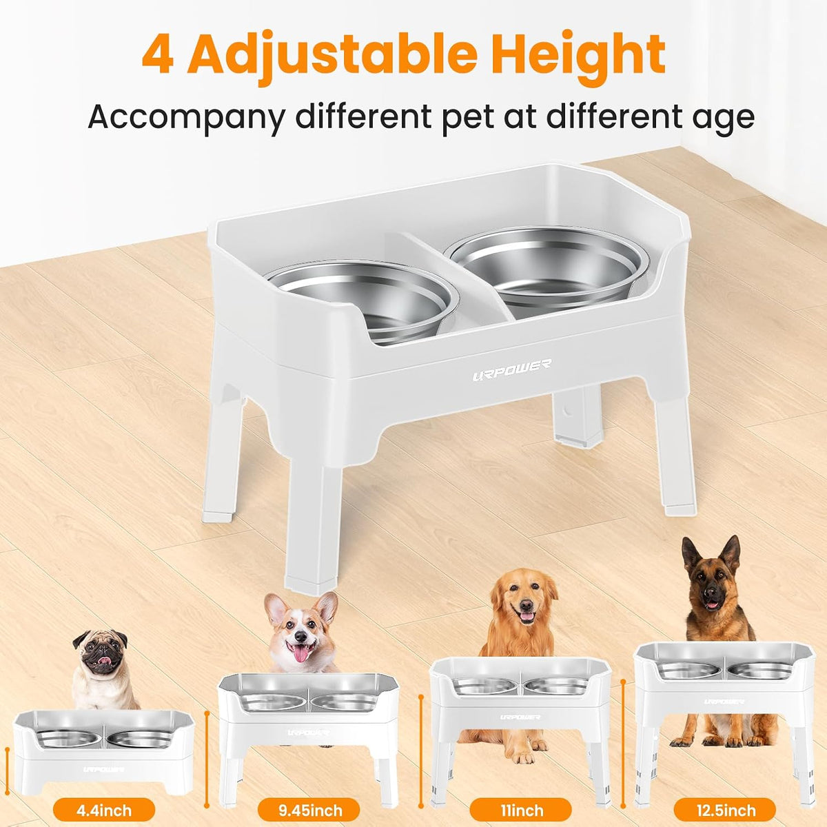 Elevated Dog Bowls, 3-in-1 Double Deck Raised Dog Bowl Stand | 4 Height Adjustable Raised Stand with 2 Stainless Steel Food Bowls & Licking Plate for Small, Medium & Large Dogs