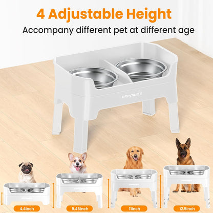 Elevated Dog Bowls, 3-in-1 Double Deck Raised Dog Bowl Stand | 4 Height Adjustable Raised Stand with 2 Stainless Steel Food Bowls & Licking Plate for Small, Medium & Large Dogs