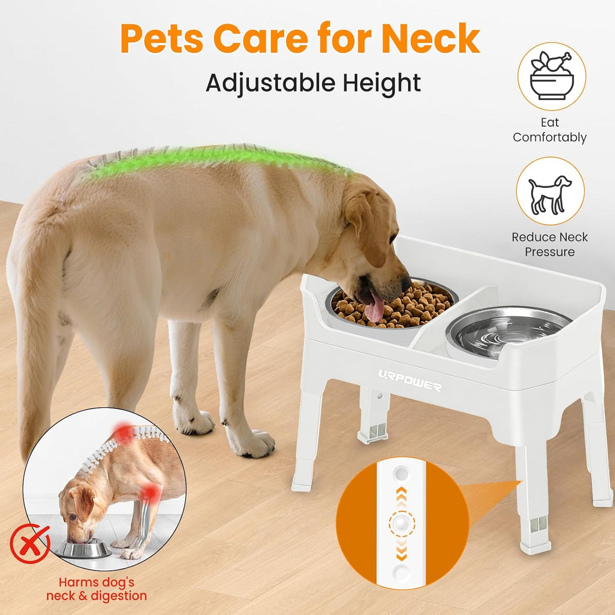 Elevated Dog Bowls, 3-in-1 Double Deck Raised Dog Bowl Stand | 4 Height Adjustable Raised Stand with 2 Stainless Steel Food Bowls & Licking Plate for Small, Medium & Large Dogs