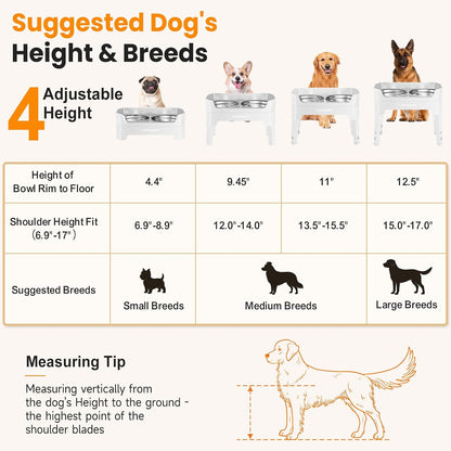 Elevated Dog Bowls, 3-in-1 Double Deck Raised Dog Bowl Stand | 4 Height Adjustable Raised Stand with 2 Stainless Steel Food Bowls & Licking Plate for Small, Medium & Large Dogs
