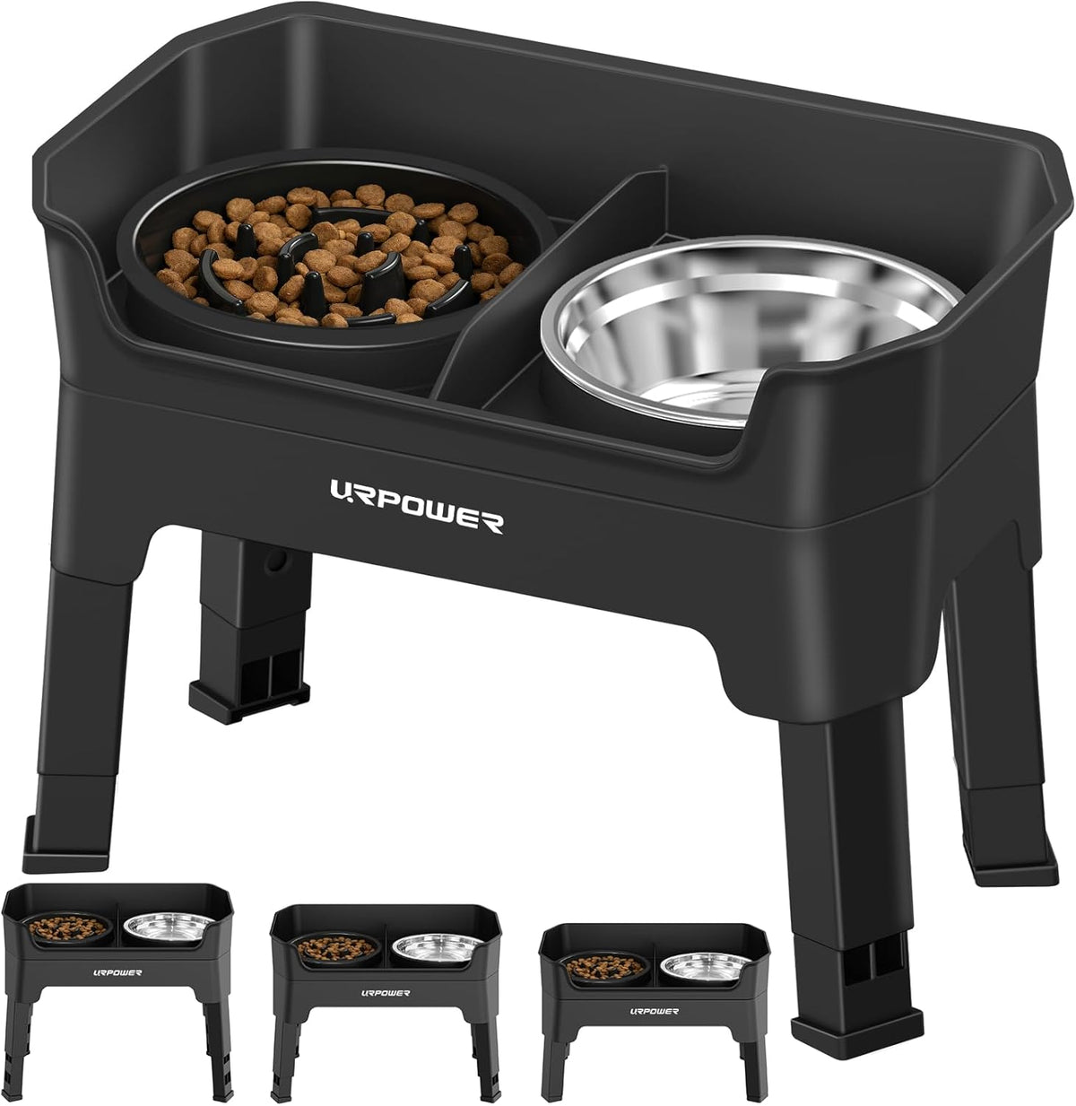Elevated Dog Bowls, 3-in-1 Double Deck Raised Dog Bowl Stand | 4 Height Adjustable Raised Stand with 2 Stainless Steel Food Bowls & Licking Plate for Small, Medium & Large Dogs