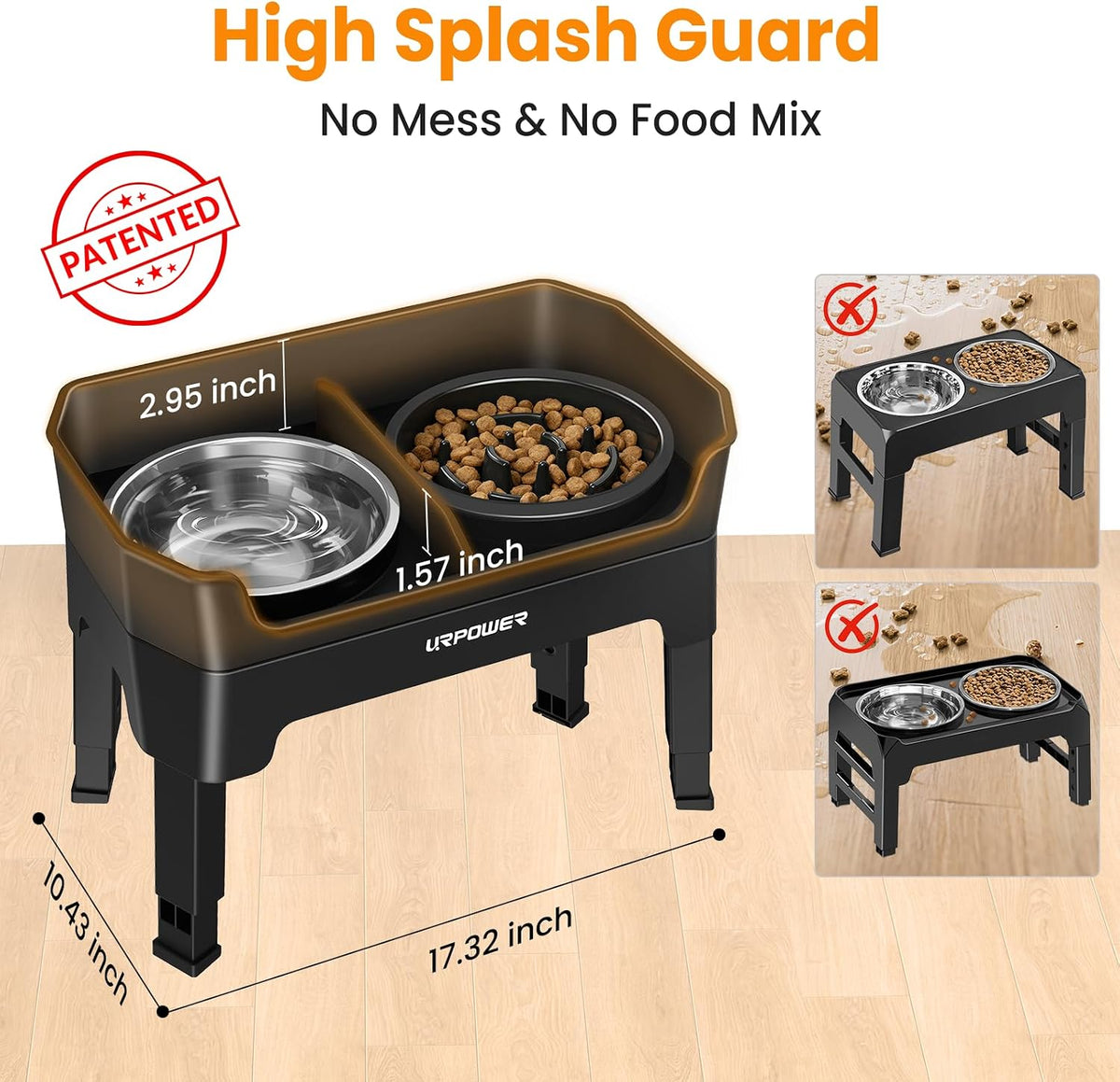 Elevated Dog Bowls, 3-in-1 Double Deck Raised Dog Bowl Stand | 4 Height Adjustable Raised Stand with 2 Stainless Steel Food Bowls & Licking Plate for Small, Medium & Large Dogs